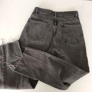 Zara 4 High Waisted Black denim Straight Leg Pants Distressed Grey Jeans Rip Hem